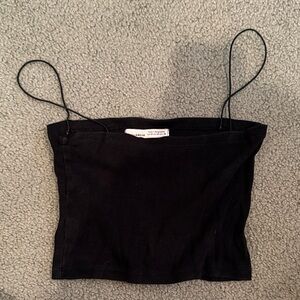 Pull&Bear Black Ribbed Spaghetti Strap Crop Top